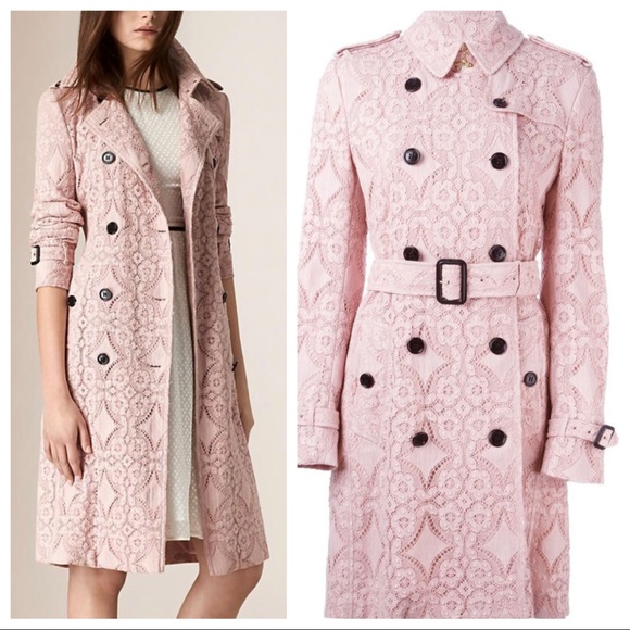 Burberry pink lace Kensington trench coat